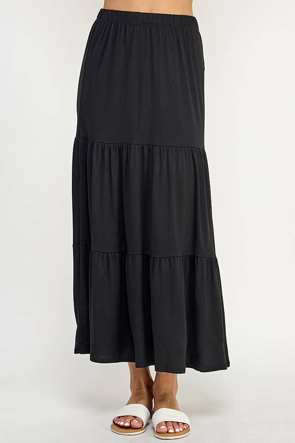 Tiered Midi Skirt - Black