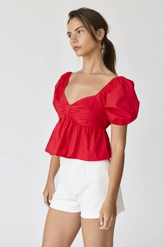 Amelia Poplin Top - Red