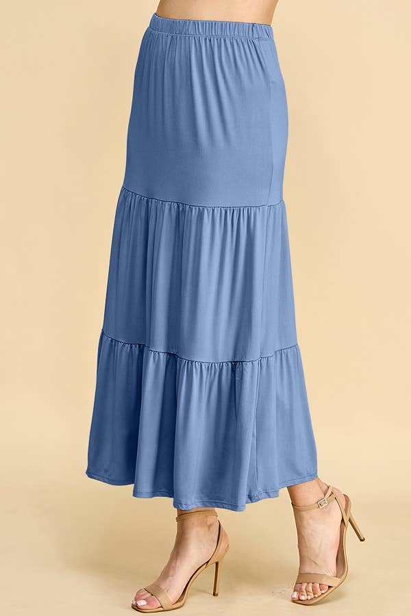 Tiered Midi Skirt - Denim Blue