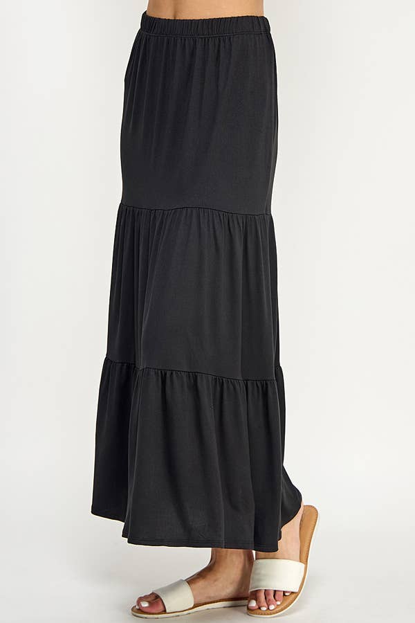 Tiered Midi Skirt - Black