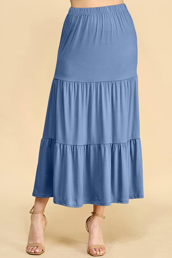 Tiered Midi Skirt - Denim Blue