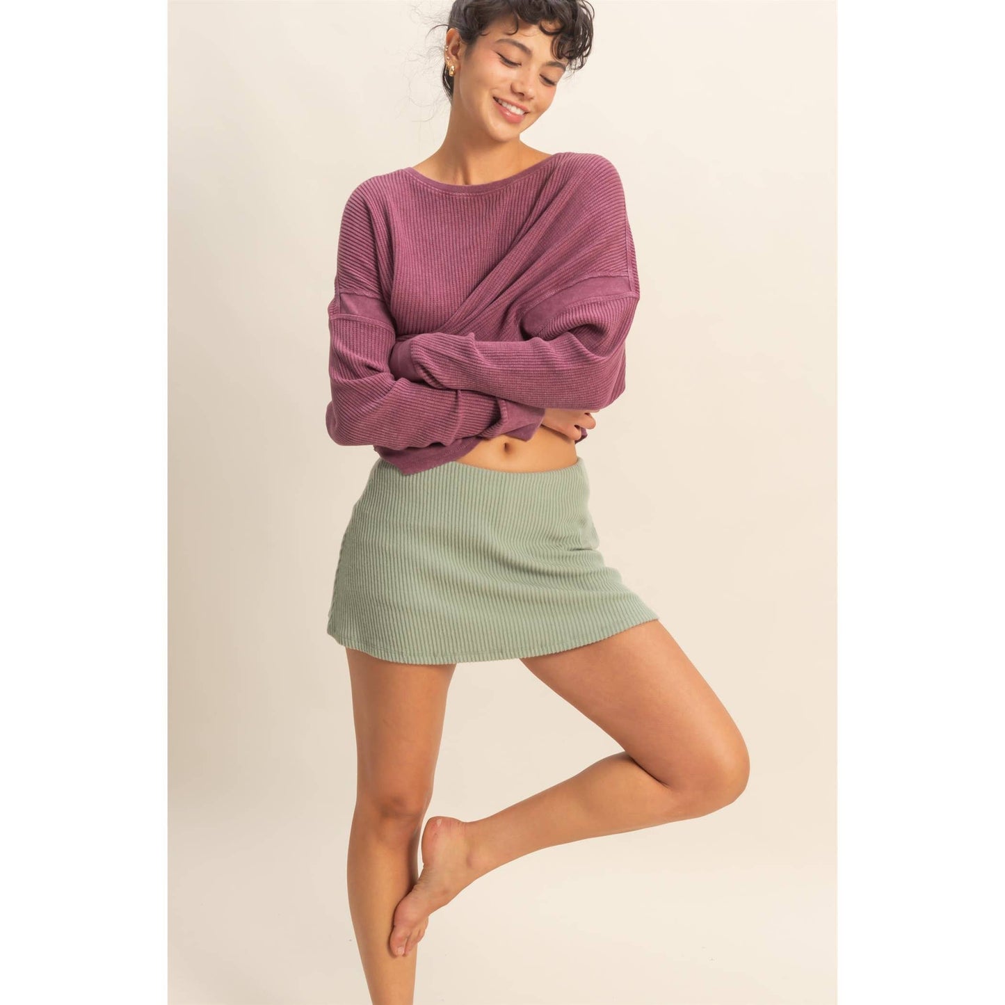 Ribbed Sage Skort