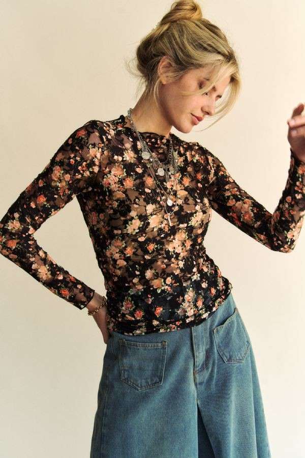 Fall Blooms Mesh Top