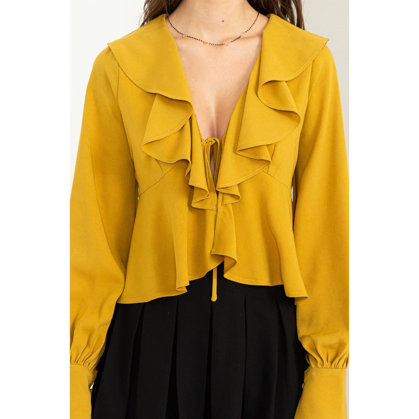 Ruffled Tie-Front Blouse