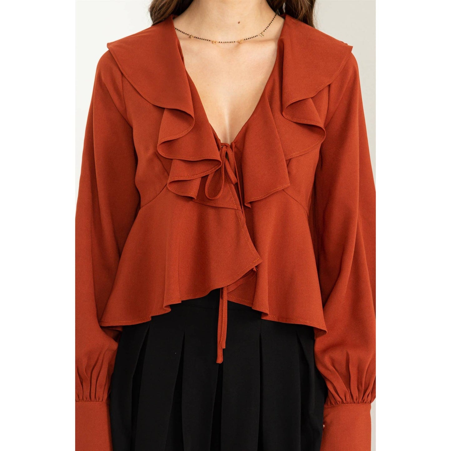 Ruffled Tie-Front Blouse