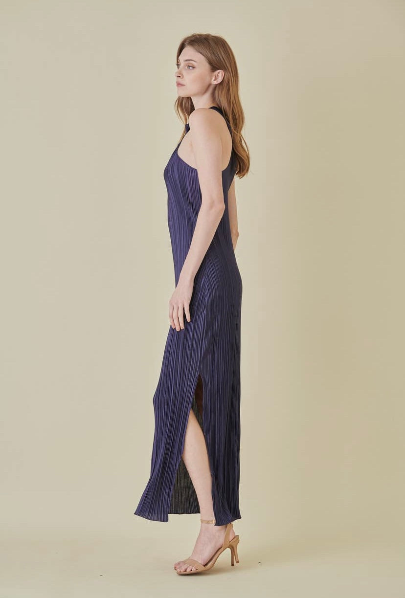 Navy Plisse Twist Front Maxi