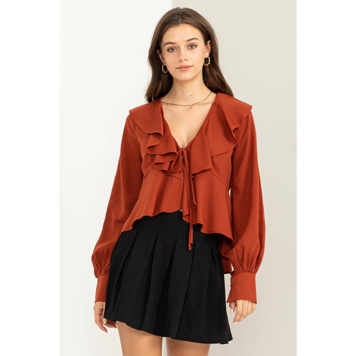 Ruffled Tie-Front Blouse