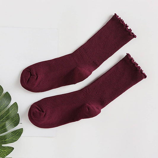 Ruffled Socks - Wine