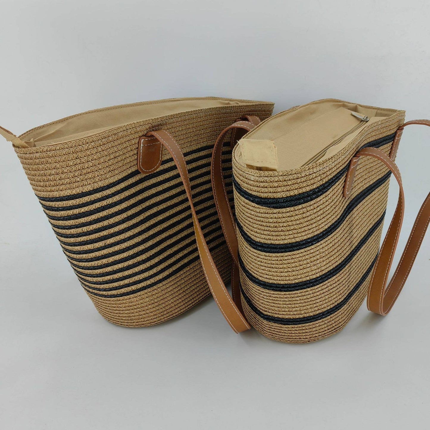 Pinstripe Straw Tote