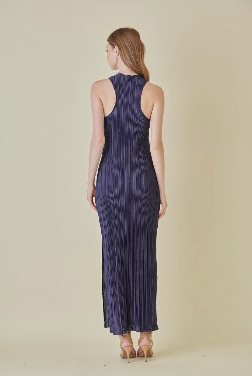 Navy Plisse Twist Front Maxi