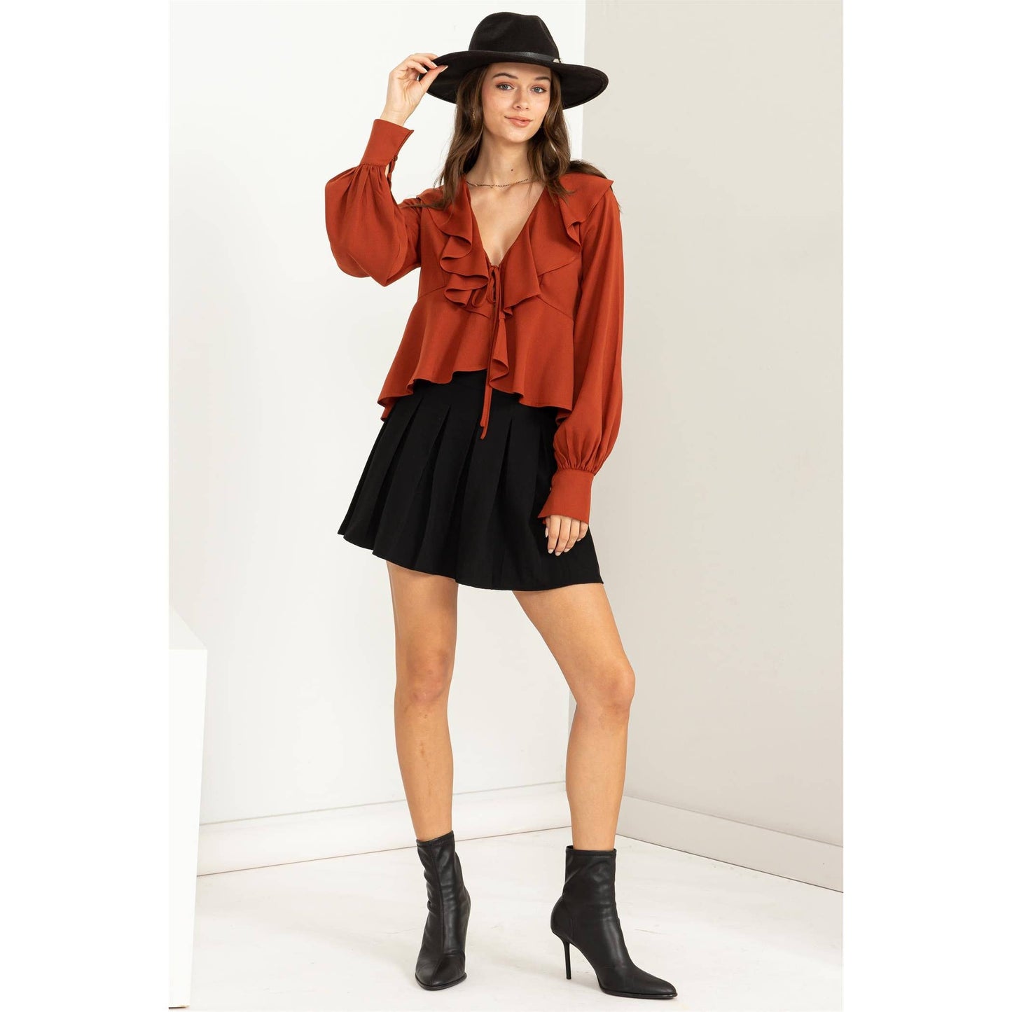 Ruffled Tie-Front Blouse