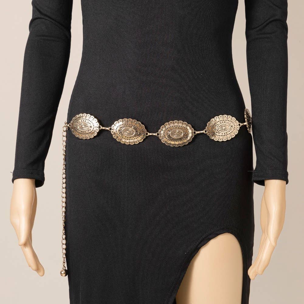 Embossed Metal Chain Belt