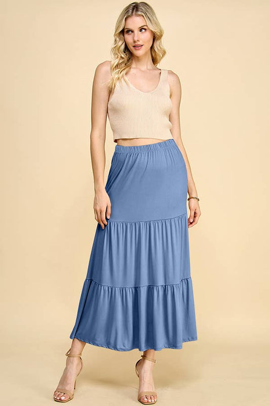 Tiered Midi Skirt - Denim Blue