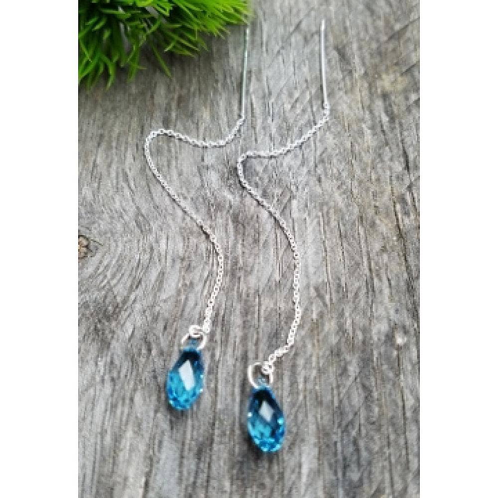 Blue Crystal Threader Earrings