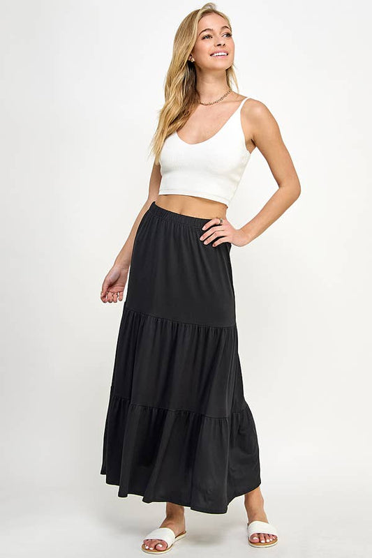 Tiered Midi Skirt - Black
