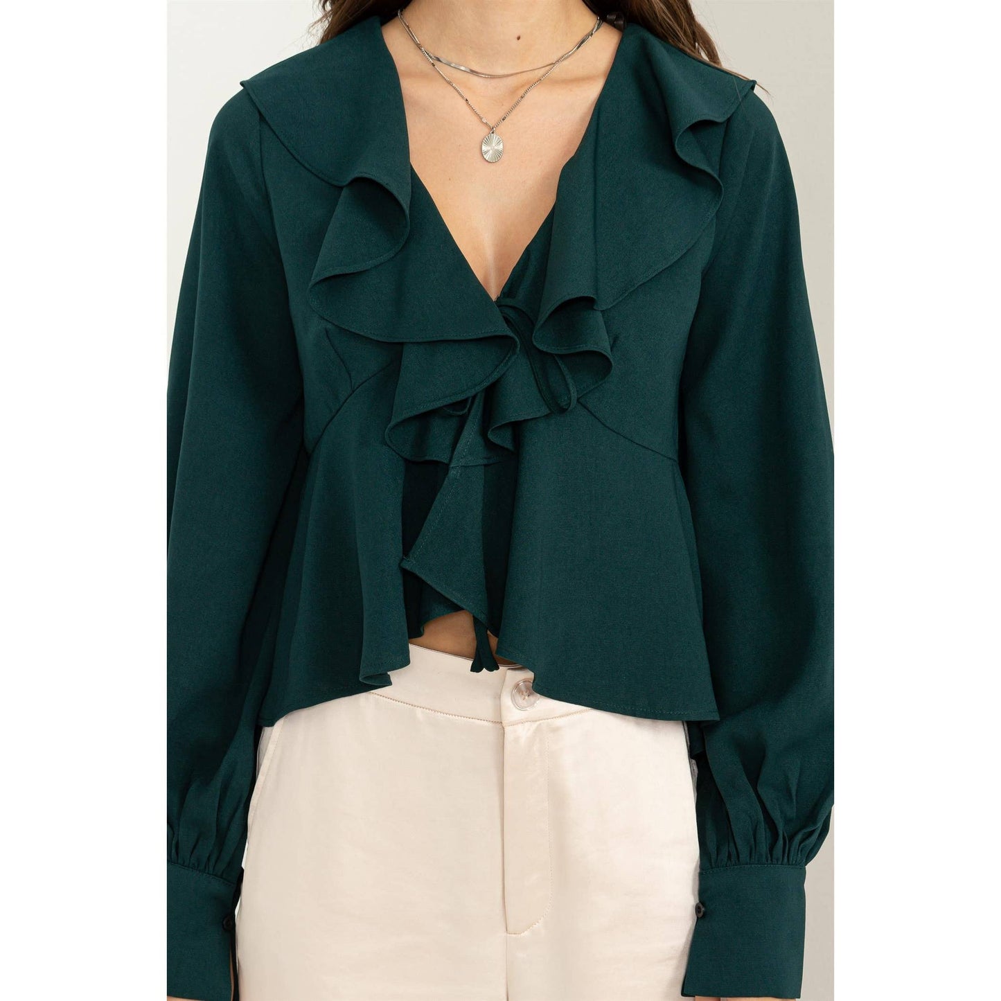 Ruffled Tie-Front Blouse