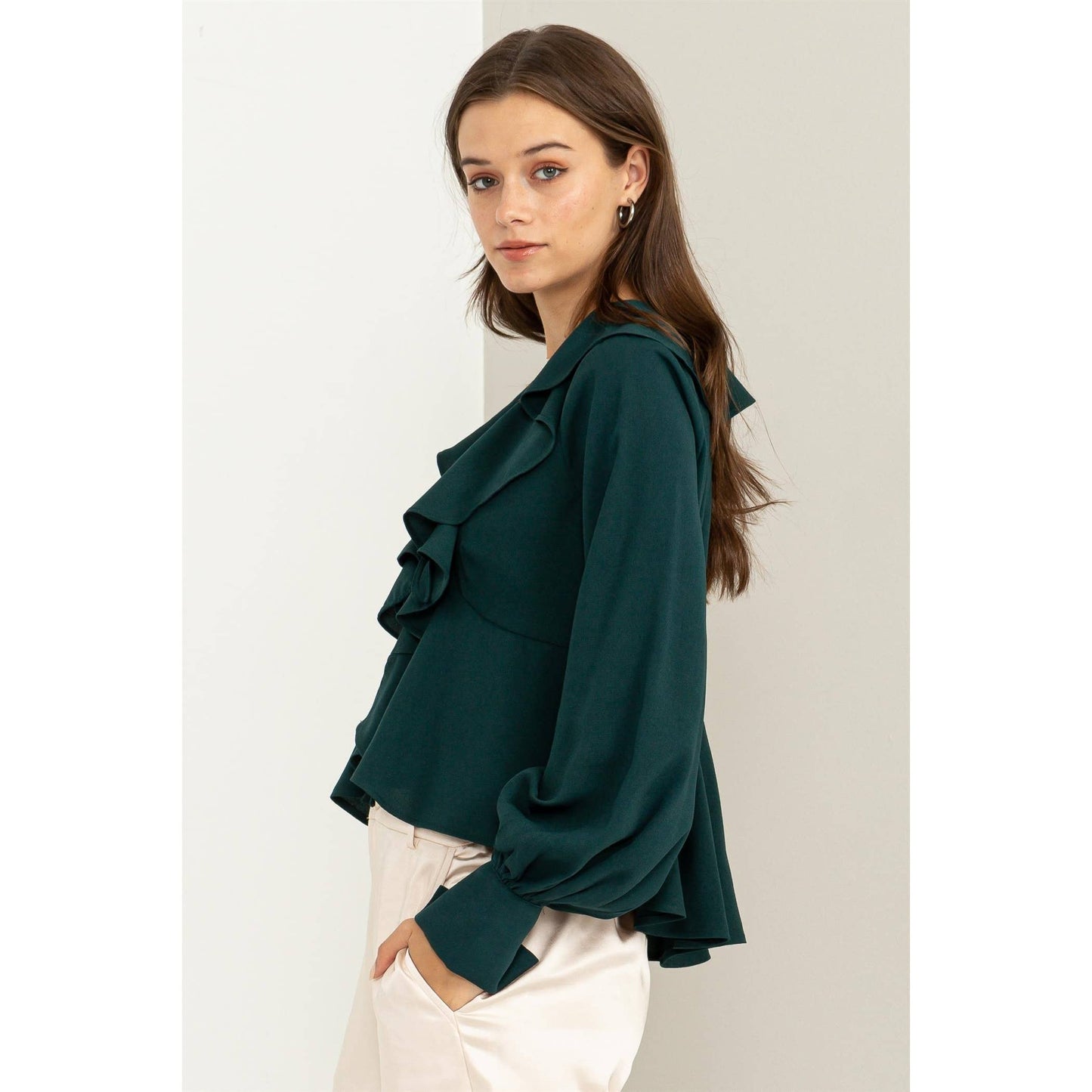 Ruffled Tie-Front Blouse