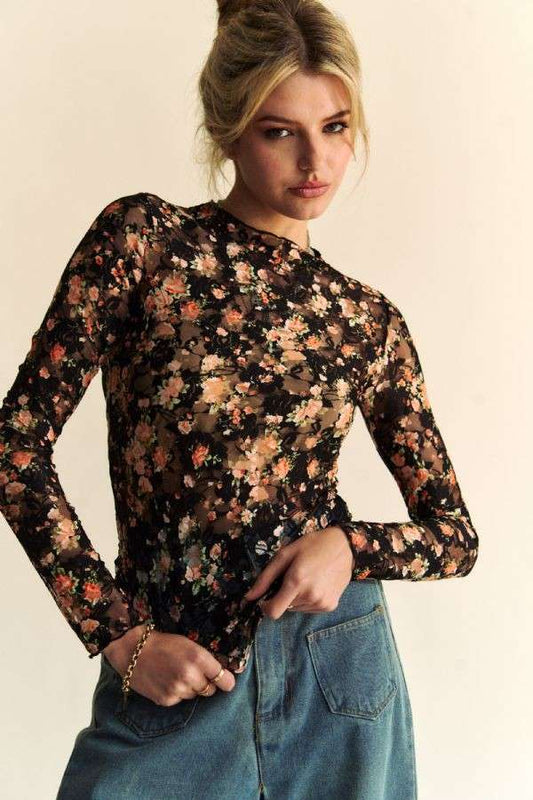 Fall Blooms Mesh Top