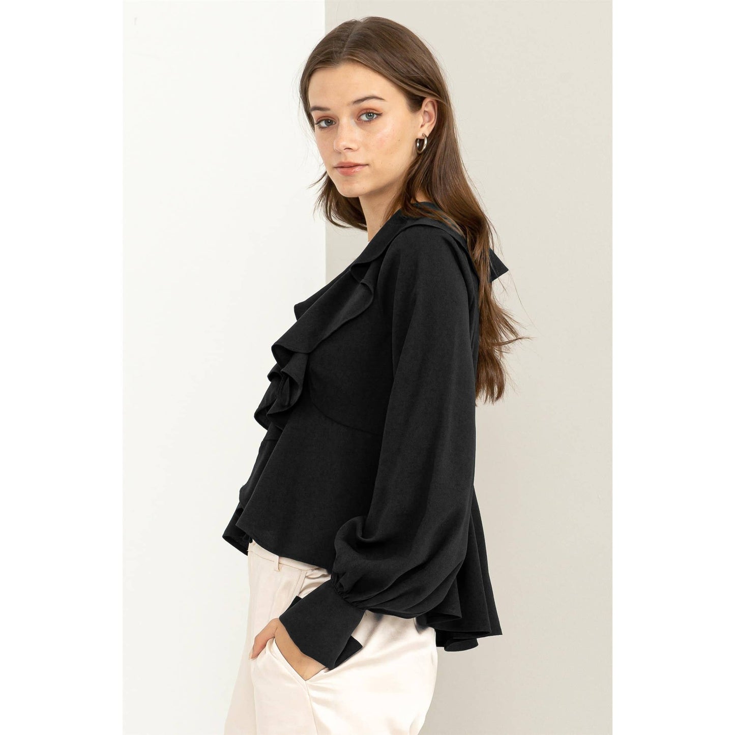 Ruffled Tie-Front Blouse