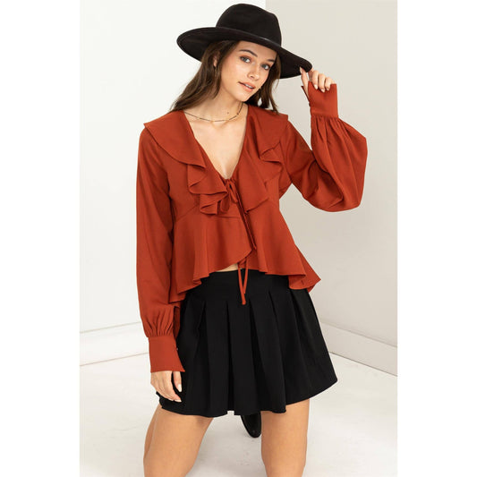 Ruffled Tie-Front Blouse