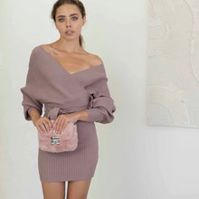 Load image into Gallery viewer, Mauve Wrap Sweater Dress
