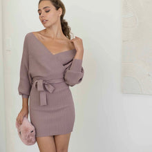 Load image into Gallery viewer, Mauve Wrap Sweater Dress
